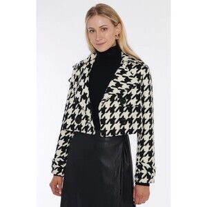 Toccin Ally Women’s Houndstooth Crop Pea Coat Jacket  size M NWT Black & White